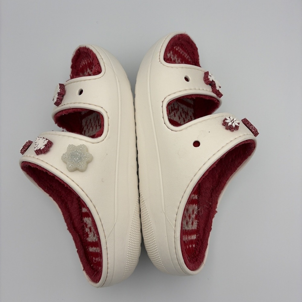 Crocs Classic Slip-On Lined Clogs Mens 9/Womens 11 Off White Christmas Jibbitzs - Picture 10 of 16